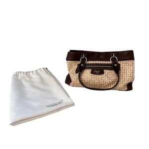 Coach Penelope Op Art Brown Leather Coated Canvas Purse